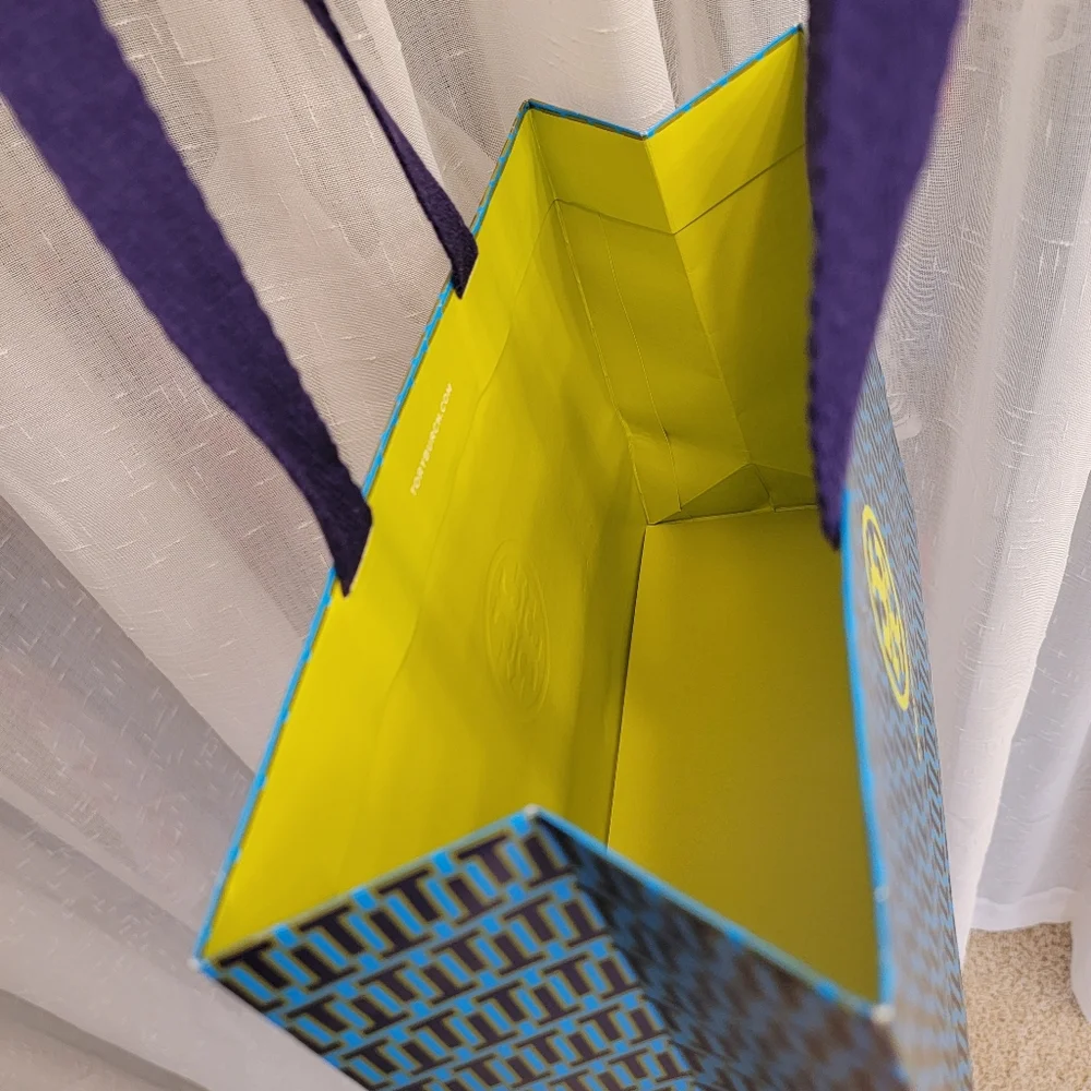 Tory Burch Shopping Bag Teal, Purple, & Neon Yellow Green
